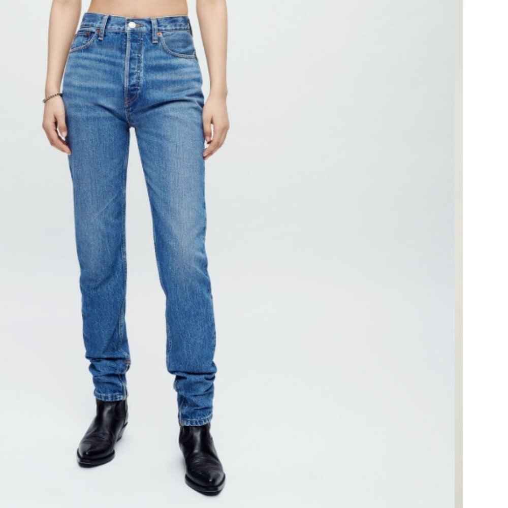 Re Done Super High Waist Zip Hem Drainpipe Denim‎ Jeans in Atomic 26